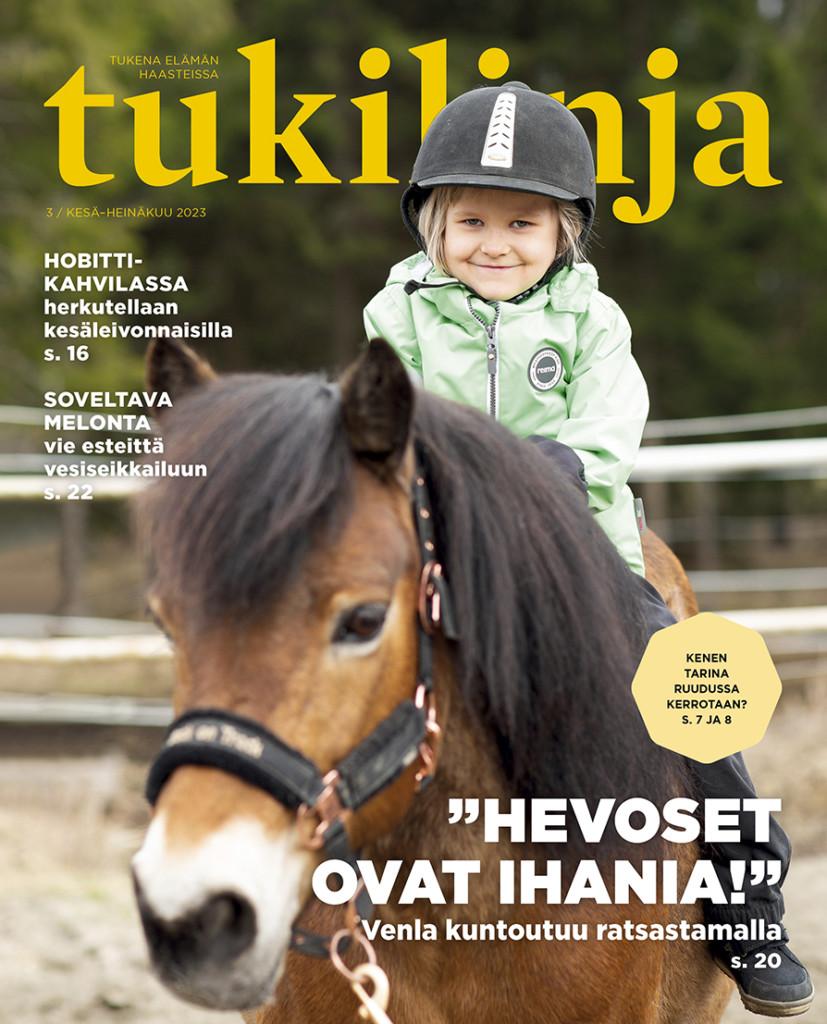 Tukilinja-lehden kansi. Kuvassa tyttö hevosen selässä.